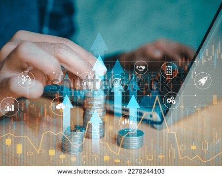 Investment in business and financial concept of growth and success. invest in trading. Business finance technology and investment concept. graph and rows of coins for finance and business concept.