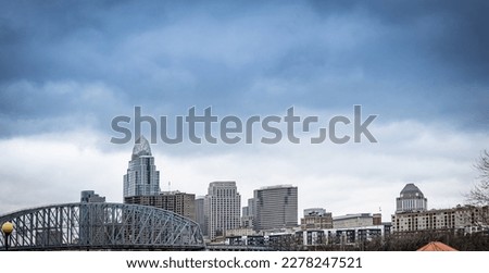 Cincinnati, Ohio skyline as seen from the bank on the other side of the river