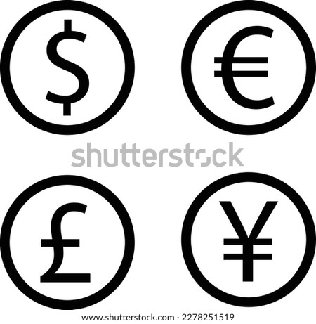 currency icons set . dollar, euro, yen, pound sterling icons . vector illustration	