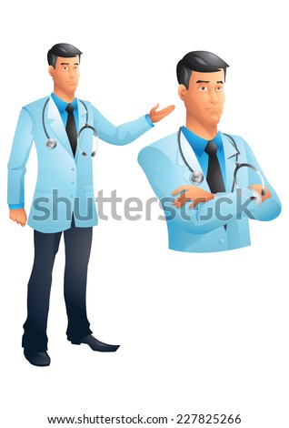 Doctor standing and bust with stethoscope, arms crossed, presenting