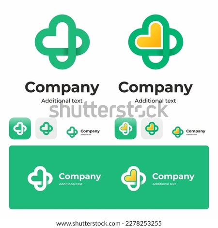 Set of modern logos and icons of medical and pharmacy subjects with heart