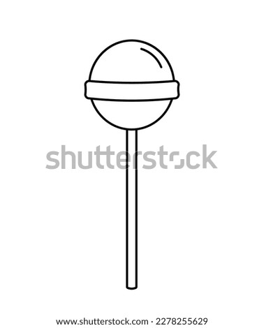 Lollipop. Hand drawn sketch icon of round candy on a stick. Isolated vector illustration in doodle line style.