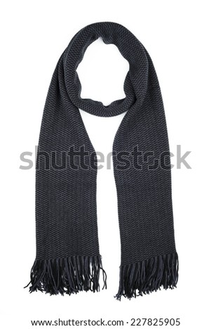 Woolen scarf isolated on white background. Male accessory black. Royalty-Free Stock Photo #227825905