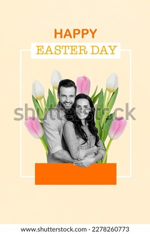Vertical photo collage two cute people couple in love make remember portrait posing spend Easter weekend together