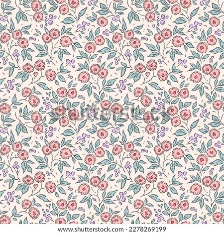 Cute floral pattern in the small gentle flowers. Seamless vector texture. Ditsy template for fashion prints. Illustration with small pink flowers. White background. Royalty-Free Stock Photo #2278269199