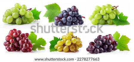 Set of grapes of different varieties and colors, isolated on a white background.