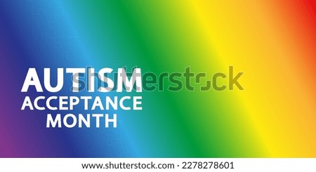 Autism Acceptance Month greeting banner. Text on rainbow background with puzzle. World Autism Awareness Day. Autism Awareness Month. Royalty-Free Stock Photo #2278278601