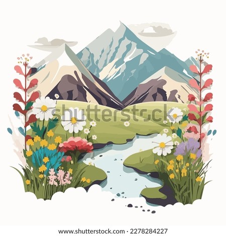 A beautiful alpine meadow with wildflowers, clear streams, and majestic views Royalty-Free Stock Photo #2278284227