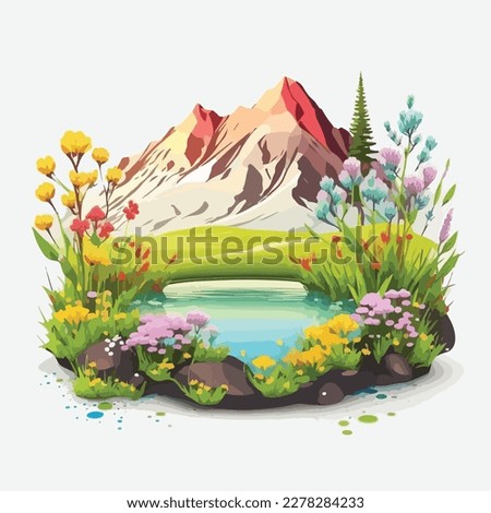 A beautiful alpine meadow with wildflowers, clear streams, and majestic views Royalty-Free Stock Photo #2278284233