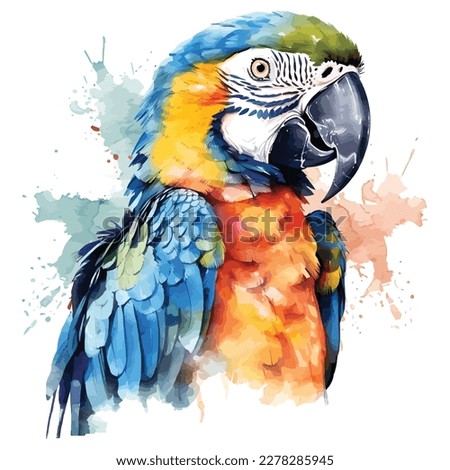 Illustration polygonal drawing of blue wing macaw bird with tropical leaf. Ara parrot. Macaw. Photo realistic Royalty-Free Stock Photo #2278285945