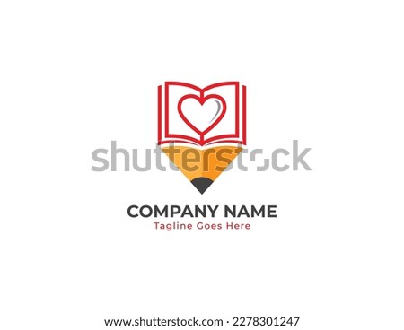 Education Book Pencil Heart Logo Concept sign symbol icon Element Design. Love Learning, Courses, E-book, Library, Book Store and Academy Logotype. Vector illustration template  