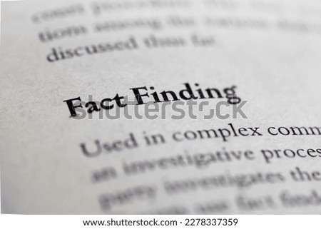 legal or law book with Fact Finding regarding investigations focused in closeup of explanation