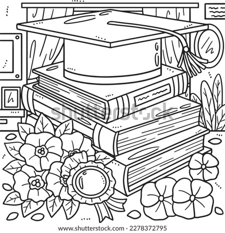 Graduation Cap with Books Coloring Page for Kids
