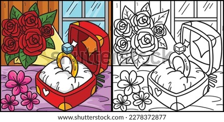 Wedding Ring Coloring Page Colored Illustration