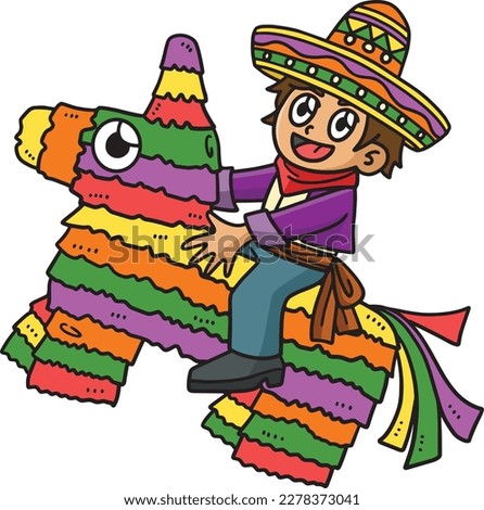 Cinco de Mayo Child Riding Pinata Cartoon Clipart