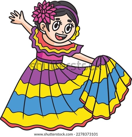 Cinco de Mayo Mexican Girl Dancing Cartoon Clipart