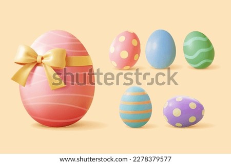 3D colorful Easter egg element set. Including a giant one with ribbon bow and small ones in different pattern. Royalty-Free Stock Photo #2278379577