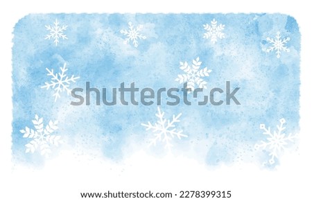 Snowflake background material, watercolor style, hand-drawn style.