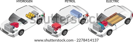 Hydrogen and Petrol and Electric car illustration
