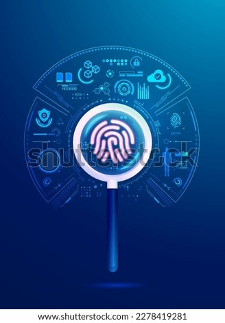 concept of digital forensics or cyber forensics, graphic of magnifying glass analyse from fingerprint with digital data elements Royalty-Free Stock Photo #2278419281