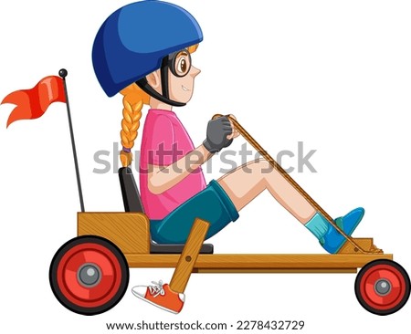 Girl driving Billy cart illustration