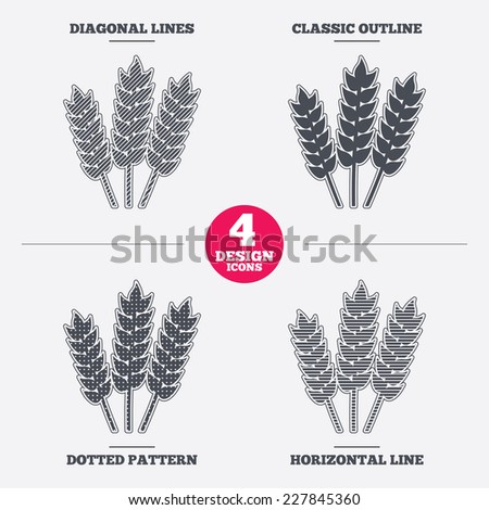Agricultural sign icon. Gluten free or No gluten symbol. Diagonal and horizontal lines, classic outline, dotted texture. Pattern design icons.  Vector