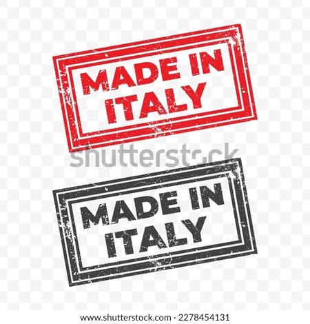 Vector illustration of Made In Italy. Red grunge stamp on transparent background(PNG).
