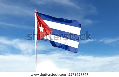 Cuban flag in the cloudy sky. waving in the sky