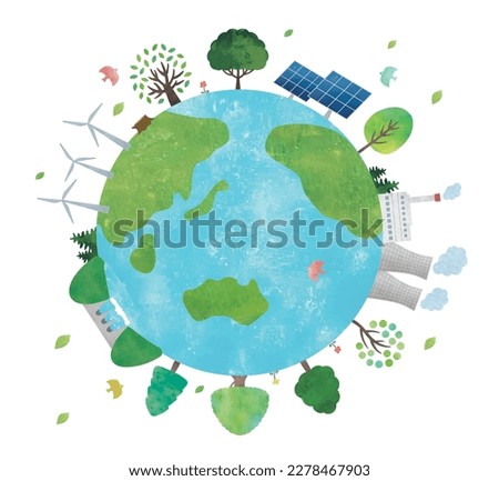 Renewable energy and earth watercolor Royalty-Free Stock Photo #2278467903