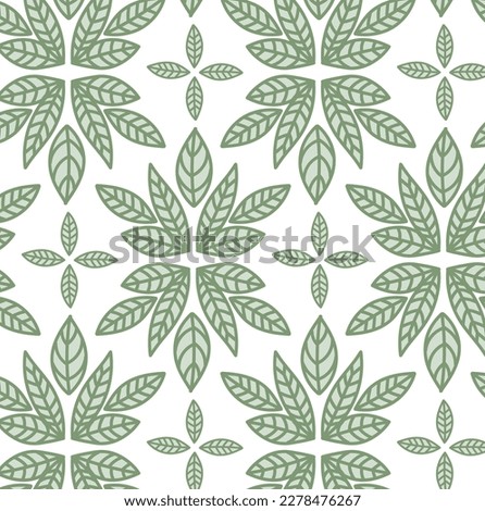 Seamless Floral Mirror effect pattern design. Pastel green leaves with white background. Isolated floral pattern design for textile, fabric, wrapping, background, decoration, fashion, wallpaper etc.