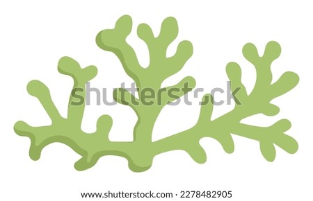 Vector green coral icon. Under the sea illustration with cute seaweeds. Ocean plant clipart. Cartoon underwater or marine clip art for children isolated on white background
