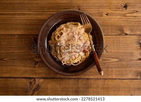 Spaghetti with soy milk cod roe