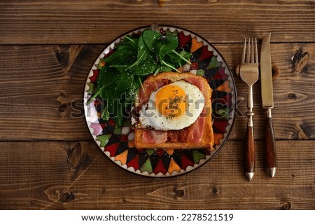 Open sandwich with fried egg and bacon
