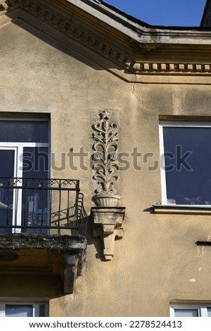 decor with a plant motif on a historical building near the balcony