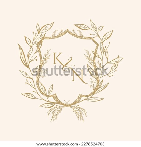 KN Initial Wedding Monogram Logo Crest, Wedding Logo Design, Custom Wreath Wedding Monogram, Crest Initial Wedding Logo Royalty-Free Stock Photo #2278524703