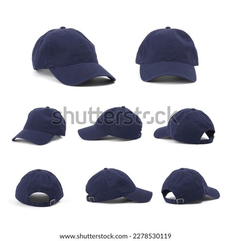 Blue Baseball Cap, Mock up set, on White background, angles views, different angles views, Canvas, Real              