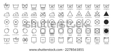 Set of washing symbol, laundry care icons. Clothes washing instruction vector illustration Royalty-Free Stock Photo #2278561851