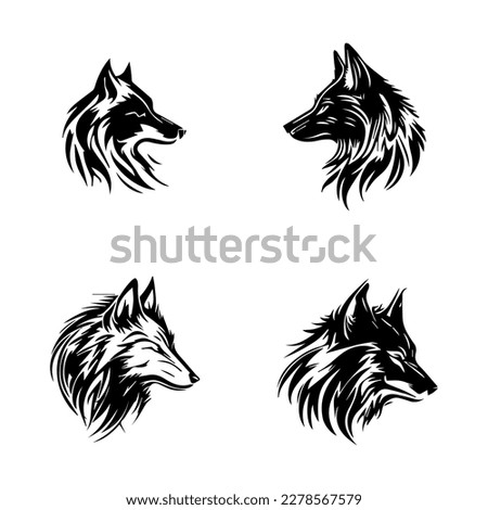 angry wolf logo silhouette collection set hand drawn illustration