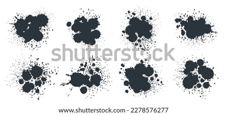 Black paint drops vector set. Abstract ink splashes and spots, grunge ink splatters. Ink messy drops silhouettes flat vector illustration bundle