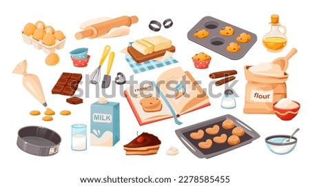 A set of baking ingredients. Products and kitchen tools for cooking baking recipes. Cartoon vector illustration
 Royalty-Free Stock Photo #2278585455