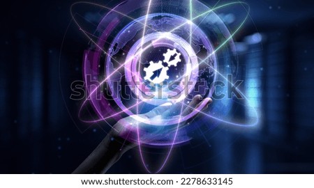 Integration data system technology concept. Hand pressing virtual button. Royalty-Free Stock Photo #2278633145
