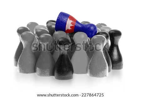 One unique pawn on top of common pawns, flag of Cambodia