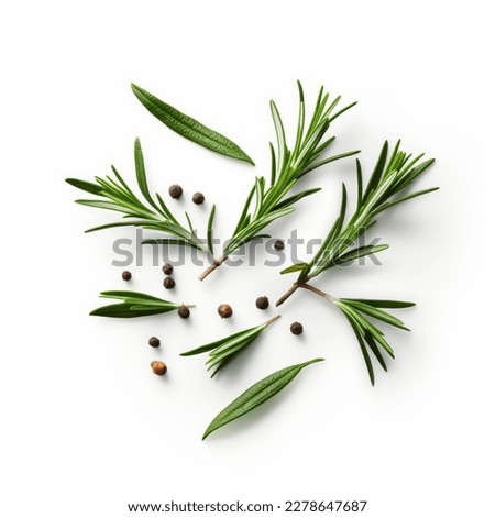 Fresh green organic rosemary leaves and peper isolated on white background. Transparent background and natural transparent shadow - Ingredient, spice for cooking. collection for design Royalty-Free Stock Photo #2278647687