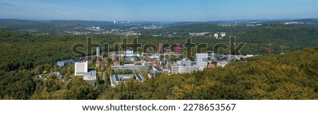 Saarbrücken University, aerial view in summer, panorama Royalty-Free Stock Photo #2278653567