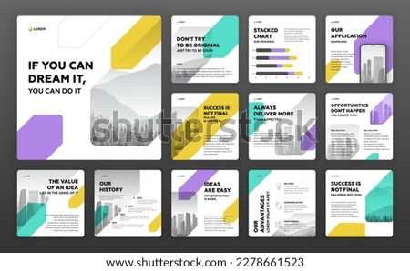 Instagram post templates set with cityscape vector illustration on background. Square posts layouts for personal blog.
