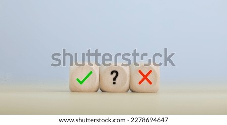 wooden block yes or no symbol and checkmark  Alternative concepts, decision making, and true and false test questions. Royalty-Free Stock Photo #2278694647