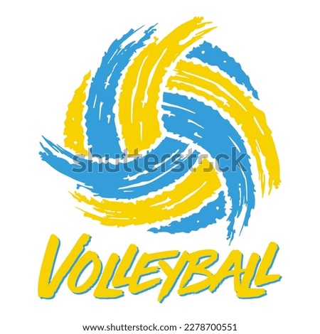 Volleyball ball in brush strokes . Sports design in blue and yellow. Volleyball theme design for sport lovers stuff and perfect gift for players and fans