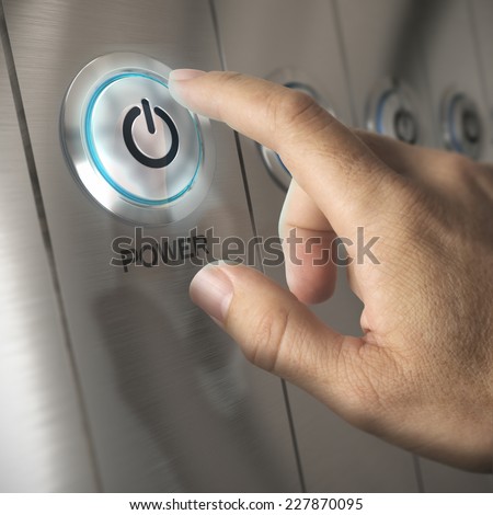 One finger pressing web server button. Concept of networking or network hardware Royalty-Free Stock Photo #227870095