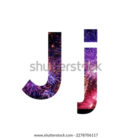 Letter j made from celebration happy new year and merry christmas firework isolated on black isolated background 