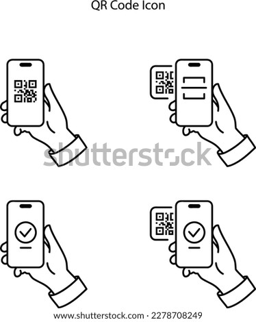 Qr code line icons. Vaccination certificate, phone qr scan and qrcode document set. Verification process, code scanning and boarding pass line icons. Valid vaccination qr passport. phone on hands. Royalty-Free Stock Photo #2278708249